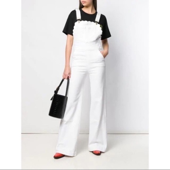 Frame Denim Scallop Edge Overalls White Jeans - Picture 3 of 12